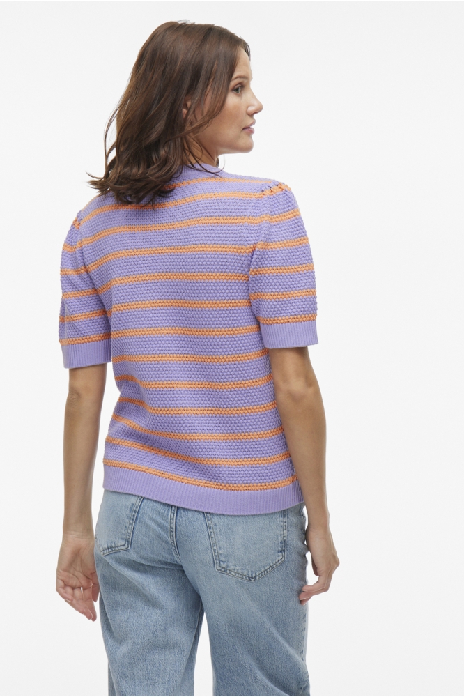 VIDALO O-NECK S/S STRIPE KNIT-NOOS 14106601 VIOLET TULIP/CADMIUM OR